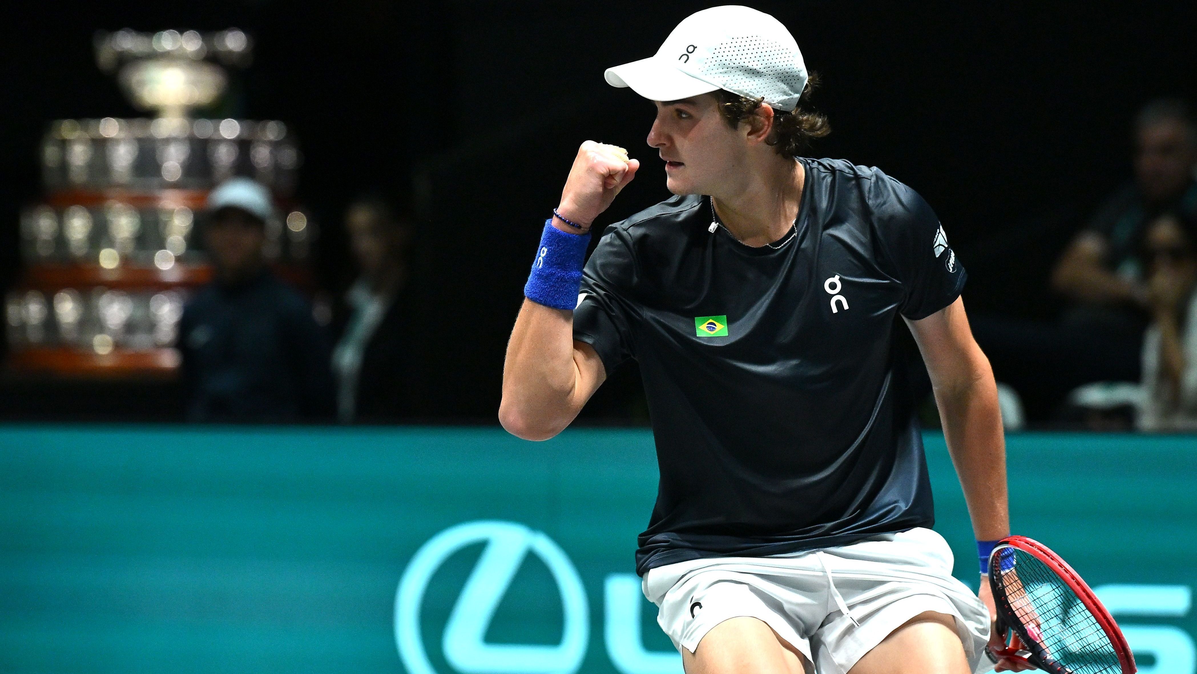 João Fonseca durante a Copa Davis